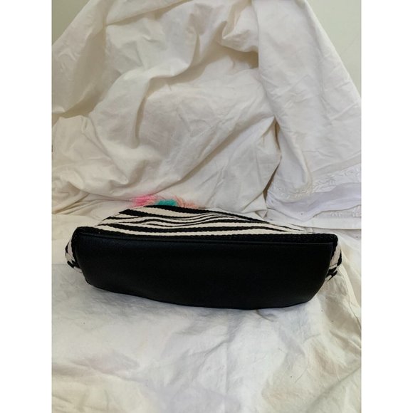 Ecru Cosmetic Essentials Clutch Bag Black Striped Tassels Top Zip Pastel Tassels - Picture 5 of 6